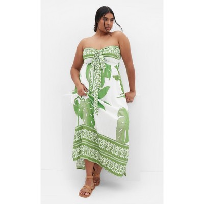 Women's Plus Size Peta Border Maxi Dress - white | CITY CHIC