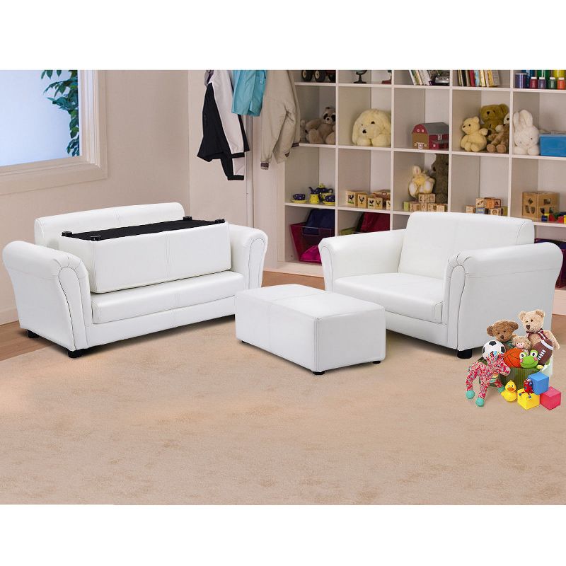 Costway White Kids Sofa Armrest Chair Couch Lounge Children Birthday Gift w/ Ottoman, 2 of 11