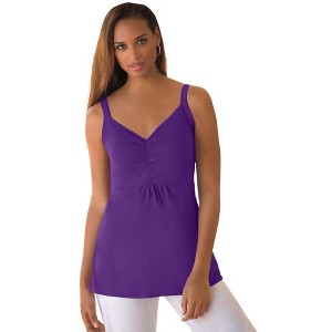 Jessica London Women's Plus Size Stretch Cotton Shirred Tank - 1 of 1