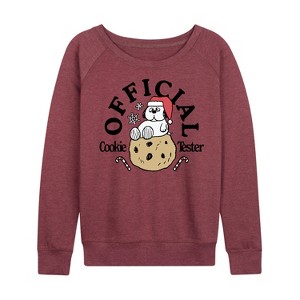 Women's - Peanuts - Official Cookie Tester Olaf Lightweight French Terry Wide Neck Long Sleeve Graphic Shirt - 1 of 4