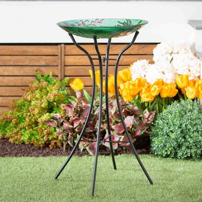 Hourglass Shaped Black Metal Bird Bath Stand