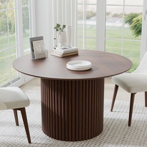 PexFix 46 inch Wood Round Dining Table Circle Kitchen Table with Wood Strip Base Modern Farmhouse Dinner Tables for Kitchen Living Room Walnut - 1 of 4