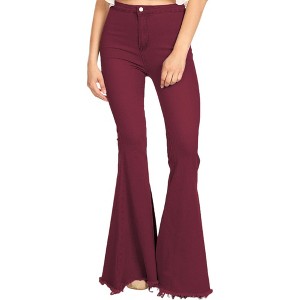 Anna-Kaci Women's Flare Jeans High Waist and Raw Hemline - 1 of 4