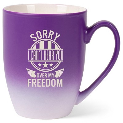 100 North United States of America 10 Ounce Purple and White Two Toned Ombre, Comfortably Fits Your Hands, Ceramic Tea Coffee Cup Mug, Sorry I Can't