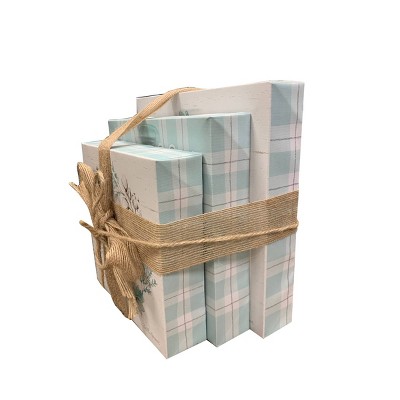 3pc 8" x 8" and 7" x 7" and 6" x 6" Floral Plaid Wrapped Canvas Blue/White - New View