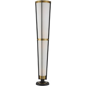 Possini Euro Design Mid Century Modern Torchiere Lamp 4-Light 68" Tall Antique Brass Off White Linen Cone Shade Living Room Office Uplight - 1 of 4