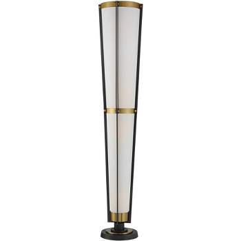 Possini Euro Design Mid Century Modern Torchiere Lamp 4-Light 68" Tall Antique Brass Off White Linen Cone Shade Living Room Office Uplight