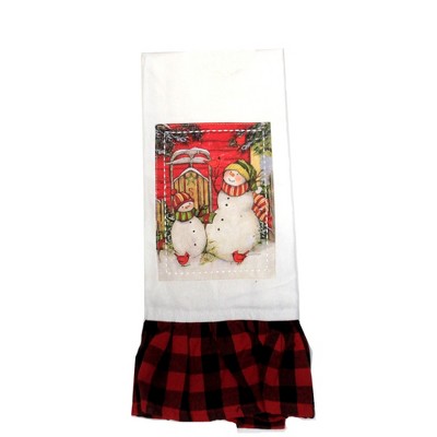 Tabletop 28.0" Sledding Snowmen Tea Towel Christmas Red Birds Cooking Brownlow Gifts  -  Kitchen Towel