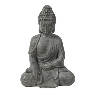 LuxenHome 16.5" Gray MgO Enlightened Buddha Garden Statue - 1 of 4