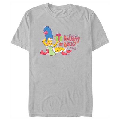 Men's The Simpsons Marge Naughty Or Nice T-shirt - Silver - Small