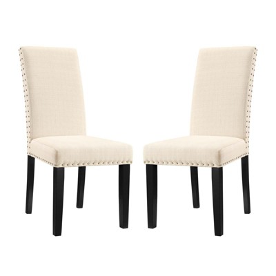 Modway Parcel Dining Side Chair Fabric Set of 2 Beige