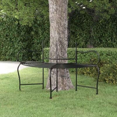 Tree Bench Black Steel 59 in diameter Durable Tree BenchvidaXL