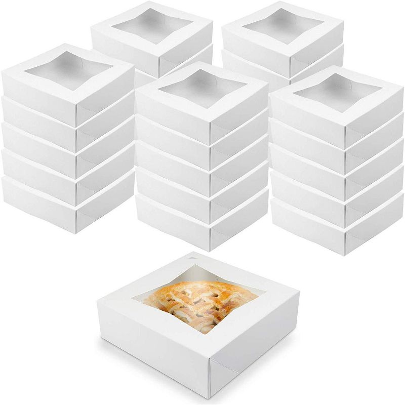 O'Creme White Bakery Boxes with Window 10x10x2.5 in, 25 Pack, Display Pies, Pastries, Pie Pastry Container Carrier, 1 of 5