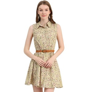 INSPIRE CHIC Women's Floral Sleeveless Half Placket Mini Belted Summer Dress - 1 of 4