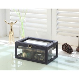 Gulches 9.8" Long Tempered Glass and Leather Jewelry Case / Watch Display, Blue - 1 of 4