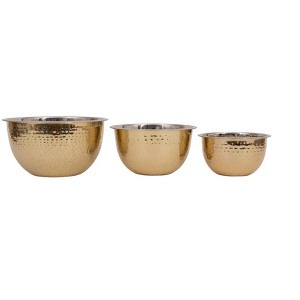 Storied Home Transitional Hammered Stainless Steel Bowls, Gold Finish, Set of 3 Sizes - 1 of 4