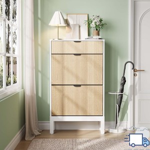 Jojoka Slim Entryway Shoe Cabinet with 2 Flip Drawers & Top Drawer, Farmhouse Wooden Shoe Rack with Metal Legs for Hallway or Foyer - 1 of 4