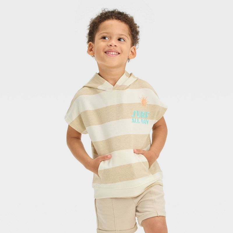 Grayson Mini Toddler Boys' French Terry Striped Hoodie T-Shirt - Beige, 1 of 4