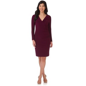 Rekucci Women's Flattering Long Sleeve Crossover Dress – Slimming V-Neck Knee Length - Wine , 8 - 1 of 3