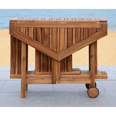 Natural Acacia Wood Round Patio Dining Set with Foldable Chairs