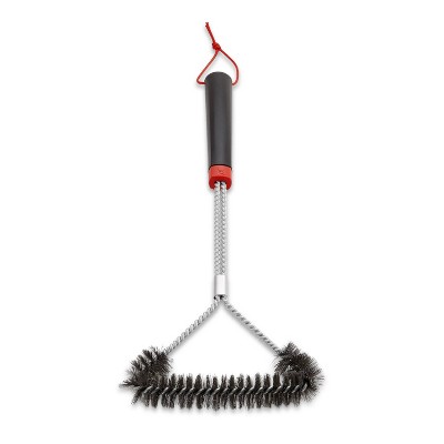 18" Black and Red Stainless Steel Three-Sided Grill Brush