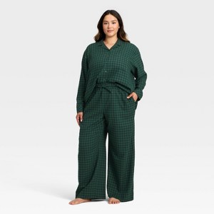 Women's Flannel Long Sleeve Button Down Shirt and Pants Pajama Set - Auden™ - 1 of 3