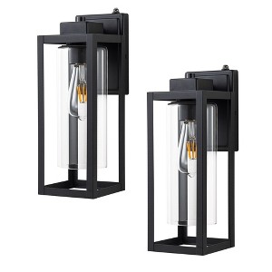 C Cattleya 14 in. 1-Light Matte Black Dusk to Dawn Outdoor Wall Lantern Sconce with Cylinder Clear Glass Shade (2-Pack) - 1 of 4
