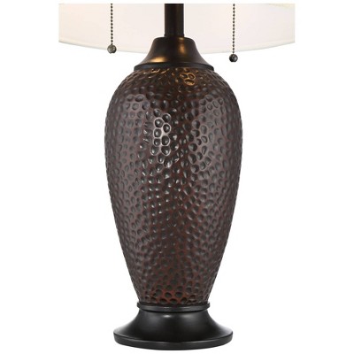 Cody Hammered Oiled Bronze Table Lamps with Oatmeal Linen Shades, Set of 2