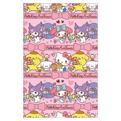 Trends International Hello Kitty and Friends: 25 Snack Time - Collage Framed Wall Poster Prints White Framed Version 14.725" x 22.375"