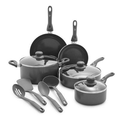 GreenLife Essentials 12pc Ceramic Nonstick Aluminum Cookware Set Charcoal Gray