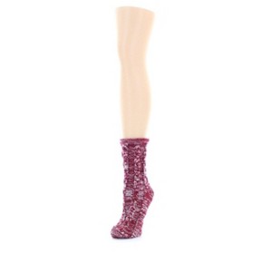 Memoi Women's Rhythmic Mesh Warm Chunky Knit Boot Sock Burgundy One Size - 1 of 2