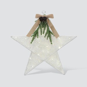 Philips LED White Glitter String Star With Faux Greenery and Velvet Bow Christmas Novelty Silhouette Lights with White color Light Bulb - 1 of 4