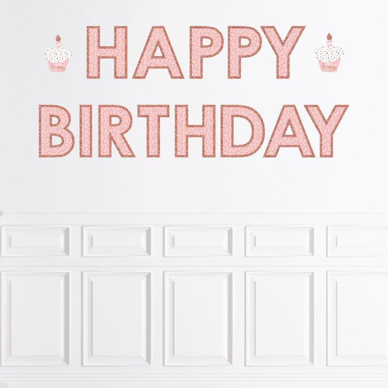 Big Dot of Happiness Pink Rose Gold Birthday - Peel and Stick Happy Birthday Party Large Banner Wall Decals - Happy Birthday, 1 of 9