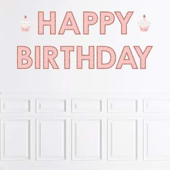 Big Dot of Happiness Pink Rose Gold Birthday - Peel and Stick Happy Birthday Party Large Banner Wall Decals - Happy Birthday