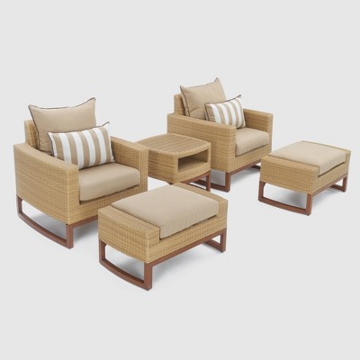 Mili 5pc Club All-Weather Wicker Chair and Ottoman Patio Set - Maxim Beige - RST BRANDS