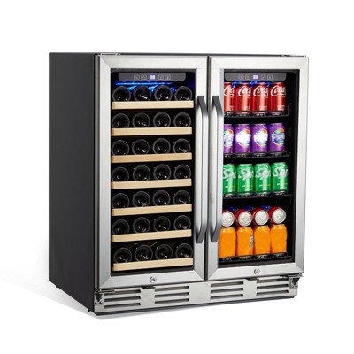 30 inch Wine and Beverage Refrigerator, 96 Cans&33 Bottle - Dual Zone Built-in or Freestanding Fridge