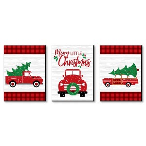 Big Dot of Happiness Merry Little Christmas Tree - Red Truck and Car Christmas Wall Art and Holiday Decorations - 7.5 x 10 inches - Set of 3 Prints - 1 of 4