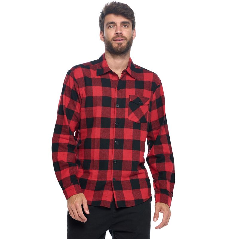 Ashford & Brooks Mens Flannel Button Down Plaid Long Sleeve Casual Shirt - Red Buffalo Check - XX-Large