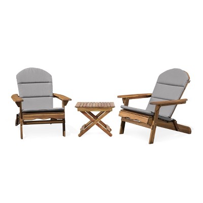 Malibu 3pc Outdoor 2 Seater Acacia Wood Chat Set with Cushions - Gray/Natural - Christopher Knight Home