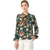 Allegra K Women's Floral Tie V Neck Chiffon Ruffle Trumpet Sleeve Blouse - 2 of 4