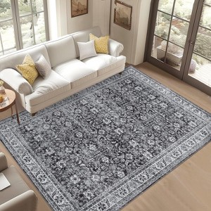 10'x13' Washable Area Rugs, Soft Vintage Floral Large Rug Foldable Indoor Floor Carpet Low Pile Non-Slip Throw Rugs Gray - 1 of 4