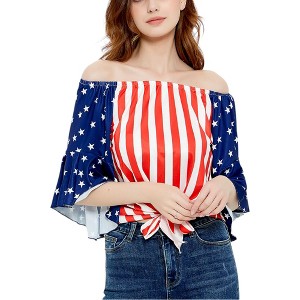 Anna-Kaci Women's Bell Flared Sleeve Tie-Front Blouse - 1 of 4