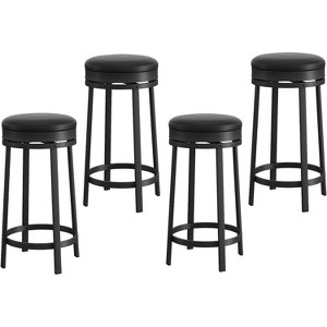 Fixed-Height Bar Stool with Soft PU Seat - Sturdy Metal Frame, Adjustable Footrest & Scratch-Resistant Base - 1 of 4