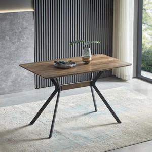 SEVOBAL Dining Tables Modern Minimalist Dining Table with MDF Wooden Top and Black Metal Legs for Kitchen Office, Brown, 47.24"*28.74"*29.92" - 1 of 4