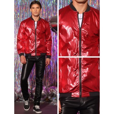 Lars Amadeus Men's Zipper Up Party Shiny Bomber Varsity Jackets Red X Large — фото 4