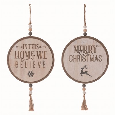 Transpac Wood White Christmas Beaded Sign Set of 2