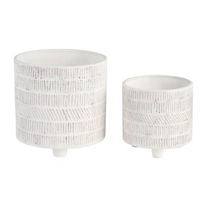 Sagebrook Home 2-Piece Set of Ceramic Planters Stylish Footed Plant Stand Set for Indoor or Outdoor - 1 of 4