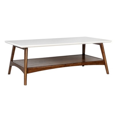 Vynxaria Chic White Coffee Table with Two-Tone Contrast and Storage Shelf