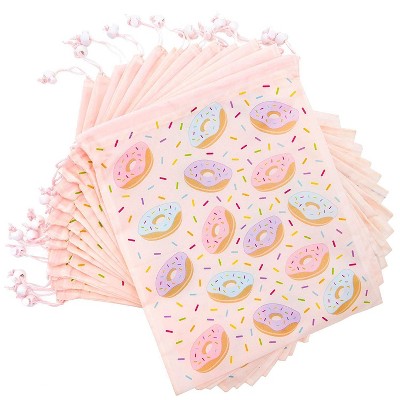 Blue Panda 12 Pack Donut Kids Party Favor Bags Drawstring Gift Bag for Girls Boys Birthday