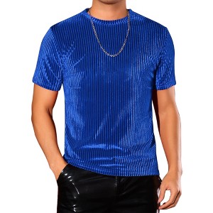 INSPIRE CHIC Men's Crew Neck Short Sleeve Disco Velvet T-Shirts - 1 of 4